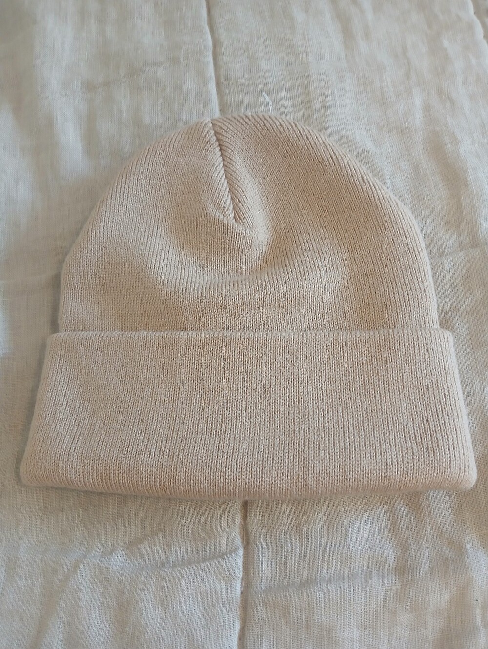 Woman Neutral Cream Beanie Hat - Cozy Knit Winter Cap